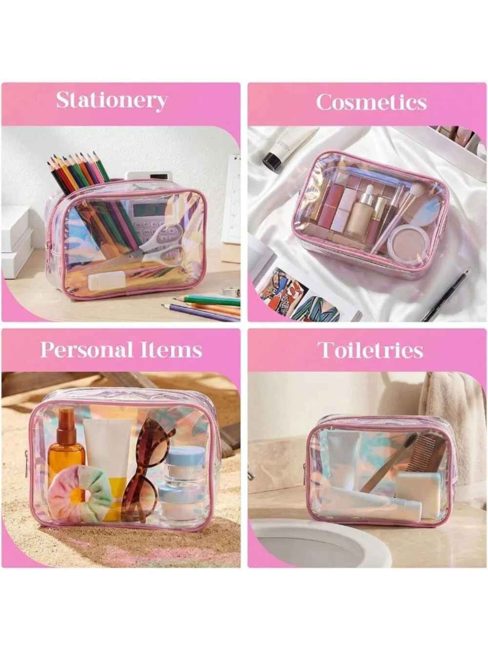 12 Pcs Iridescent Holographic Makeup Bags - Waterproof Travel Cosmetic Pouches